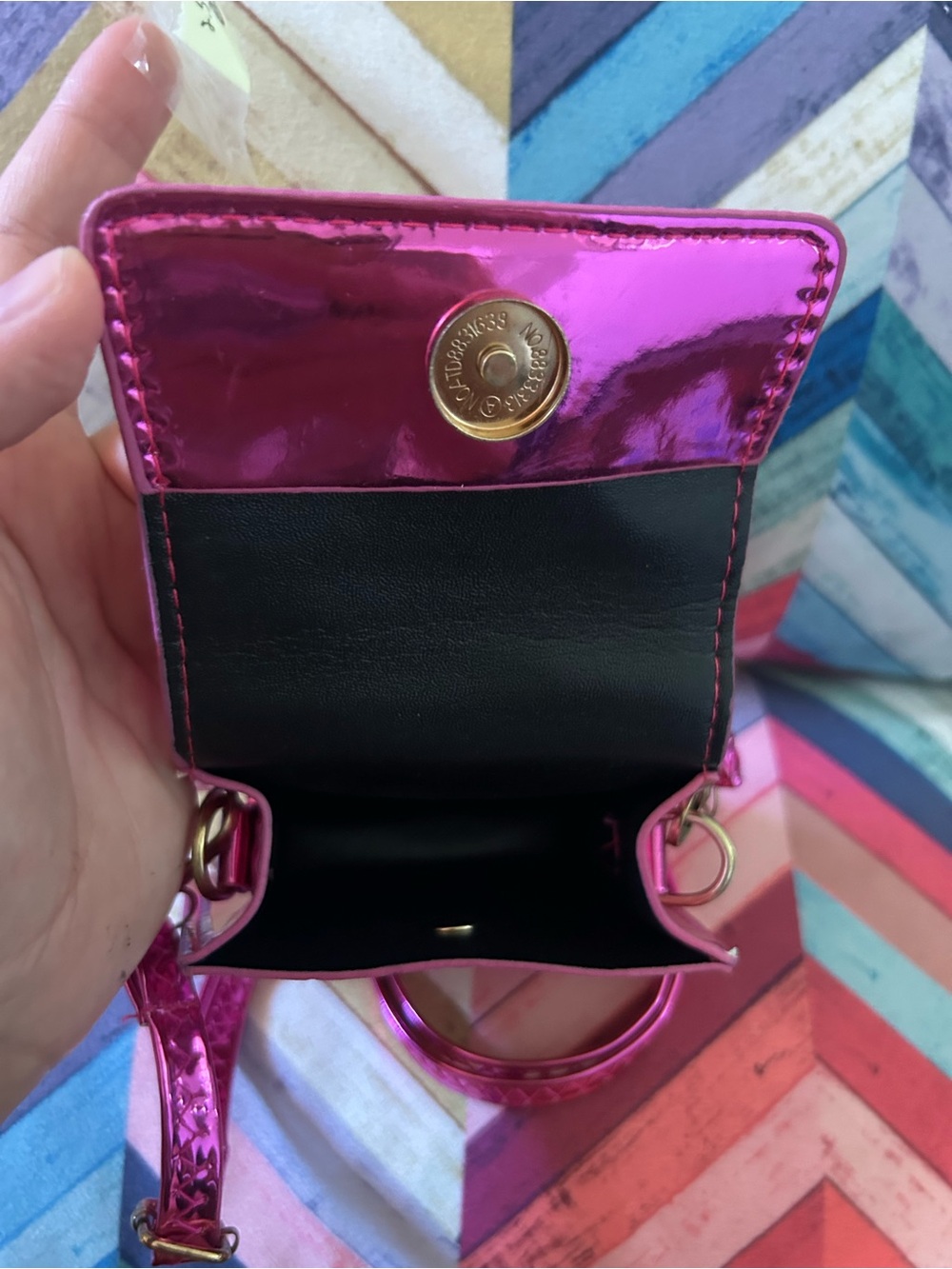 Metallic Hot Pink Croc-Embossed Mini Top-Handle Bag - Picture 3 of 3